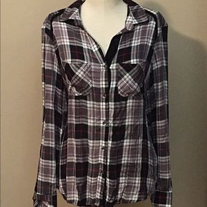 Rock & Republic plaid button-front top